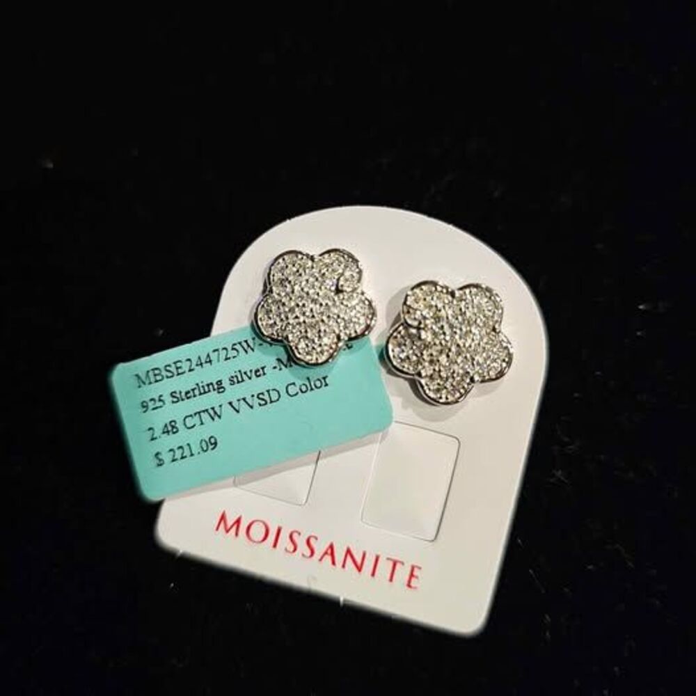 2.48CTW Moissanite flower earrings in .925 sterling silver.